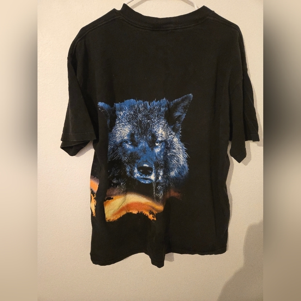 Vintage Cry Of The Wild Wolf Tee Black T Shirt  Mens Size XL Tultex Front Back - Picture 2 of 6